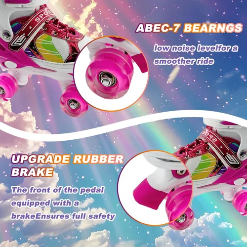 Miniatura 2 de Adjustable Kids Roller Skates for Girls and Boys Ages 3-5 5-8 8-12, All 8 Wheels of Girl's Skates Shine, Safe and Fun Illuminating for Outdoor Rosa