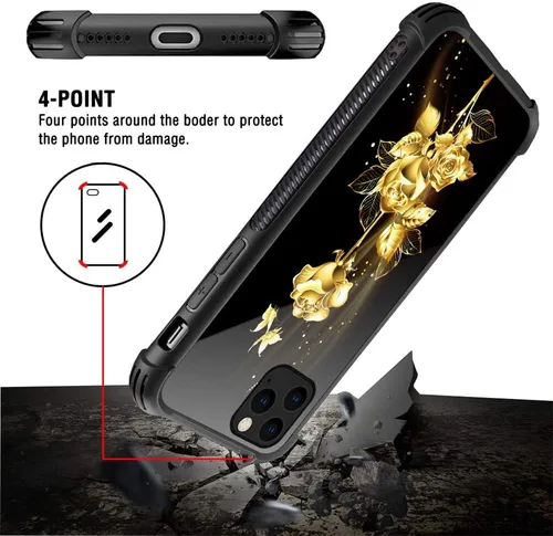 Miniatura 4 de DJSOK Compatible con funda para iPhone 13 Pro Max, fundas doradas de mariposa y rosa para iPhone 13 Pro Max para mujeres y niñas, diseño