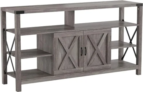 Miniatura 9 de Flash Furniture Wyatt - Mueble de TV alto y moderno de 60 pulgadas, gabinete de consola gris costero, estante central ajustable, estantes fijos