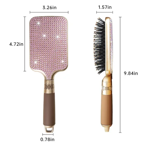 Miniatura 2 de Fshion - Cepillo de masaje hecho a mano con cojín de aire de cristal rosa, cepillo de pelo brillante de alta calidad, peine de pelo desenredante