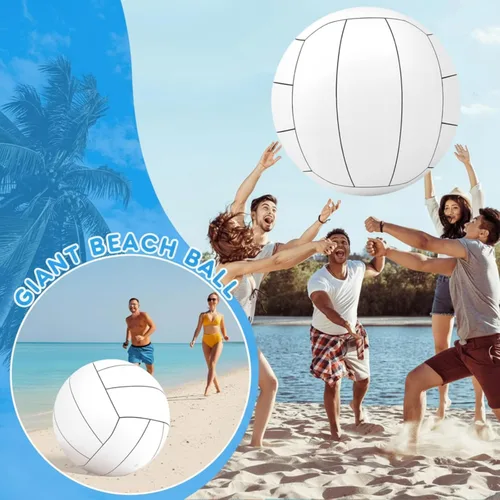 Miniatura 5 de Libima Pelotas inflables gigantes de voleibol de playa de 27 pulgadas, pelota deportiva inflable, voleibol blanco, juegos de piscina, juguetes