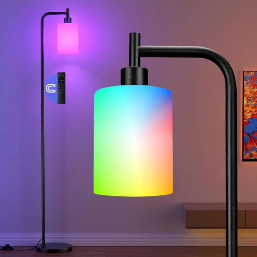 Miniatura 12 de Ziisee Lámparas de pie para sala de estar, lámpara de pie con pantalla de vidrio ámbar, lámpara de pie moderna con bombillas LED, lámpara de pie