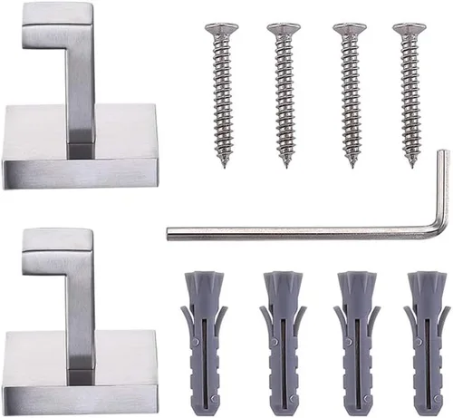 Miniatura 6 de TASTOS Ganchos para toallas de baño, níquel cepillado, paquete de 2 ganchos de acero inoxidable para bata y ropa, gancho de pared resistente