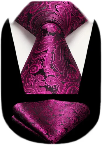 Miniatura 212 de HISDERN Corbatas para hombre, corbata de cachemira y bolsillo cuadrado tejido clásico floral para hombre, corbata de fiesta de boda