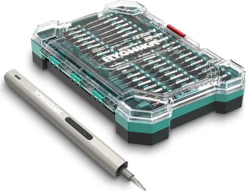 HYCHIKA - Mini destornillador eléctrico, juego de destornilladores de precisión con 46 puntas magnéticas, destornillador inalámbrico con luz LED,