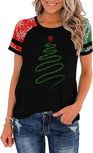 Miniatura 11 de Camisa de Navidad para mujer, manga raglán, con gráficos, para festivales de Navidad, lindas camisetas de moda para vacaciones, casual, regalo