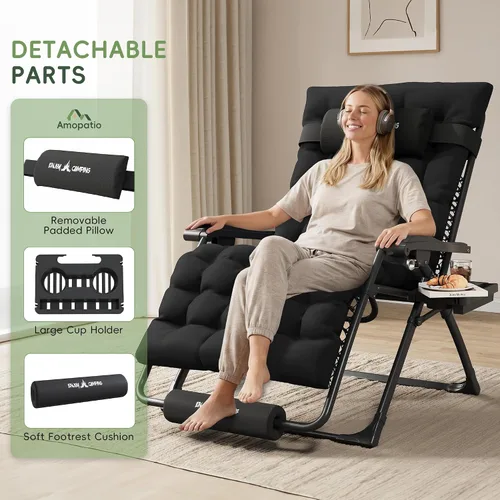 Miniatura 7 de Amopatio Silla de gravedad cero de gran tamaño, silla reclinable de 29 pulgadas de ancho, con bloqueo y reposapiés mejorados, soporte para tazas