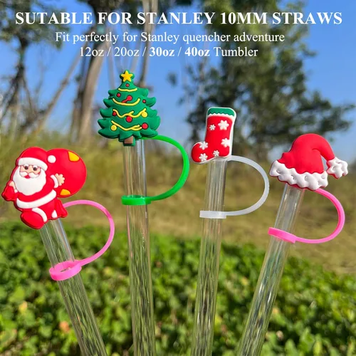 Miniatura 2 de 4 piezas de adornos para popote de Navidad, cubierta de popote Stanley de Amreich Christmas Stanley, vaso de 30 onzas y 40 onzas con asa, fundas
