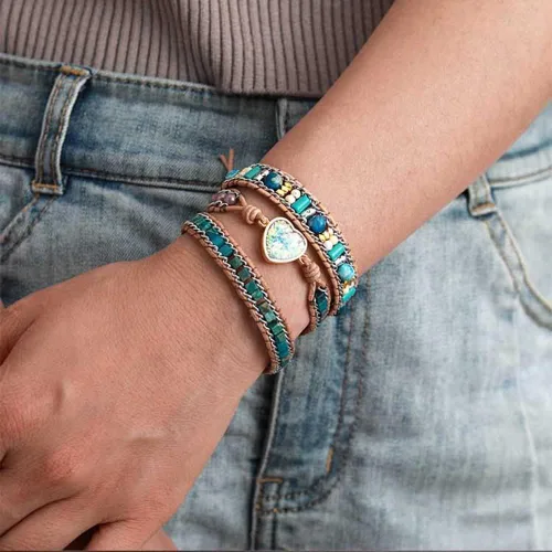 Miniatura 4 de ZOSOJONA Pulsera envolvente para mujer, estilo bohemio, con cuentas de piedra de cristal de jaspe natural