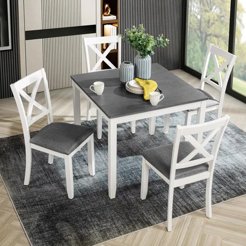 Miniatura 37 de LUMISOL Juego de mesa de comedor de 5 piezas con 4 sillas, juego de mesa de cocina de granja para lugares pequeños, cocina, comedor, negro y roble