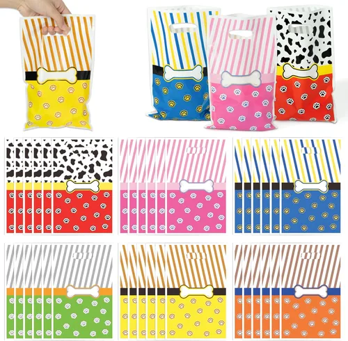 Miniatura 12 de 50 bolsas de regalo de plástico con diseño de dibujos animados kawaii de 6.5 x 10 pulgadas, con diseño de corazón de lazo y asas, para fiestas