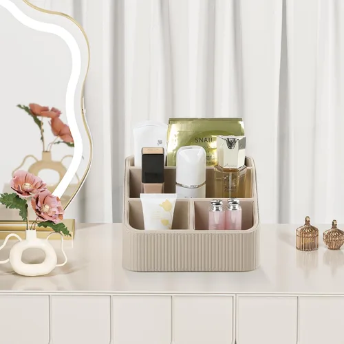 Miniatura 6 de Soporte para control remoto con 4 compartimentos, organizador de mesita de noche pequeña de piel sintética para accesorios de escritorio