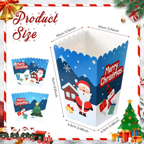 Miniatura 2 de Baderke 24 cajas de palomitas de maíz de Navidad, mini caja de dulces de Navidad, caja de golosinas de galletas, muñeco de nieve, Papá Noel, copo