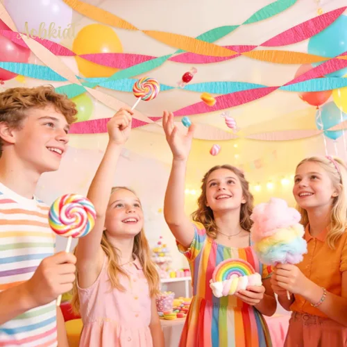 Miniatura 2 de AOBKIAT 5 rollos de papel crepé de serpentinas de arco iris, decoraciones de fiesta de Candyland para Navidad, cumpleaños, boda, despedida