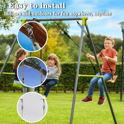 Miniatura 7 de Asiento de columpio de madera, columpio colgante de árbol para adultos y niños, juego de columpios de madera para exteriores, accesorios con cuerda