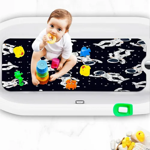 Miniatura 6 de Tapetes de bañera para niños, tapete de baño de astronauta negro antideslizante para bañera de 40 x 16 pulgadas, grande, lavable, antideslizante