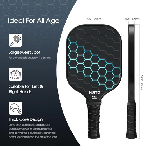 Miniatura 4 de Juego de 2 palas de pickleball 2026 de 0.63 pulgadas de grosor con bolsa de pickleball grande Sweet Spot Pickle Ball para hombres y mujeres, juego