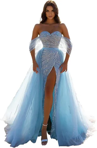 Vestidos de fiesta de lentejuelas con purpurina 2025 con abertura de sirena de tul de noche brillante elástico vestido formal con cola no