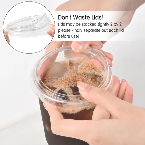 Miniatura 8 de Tazas de plástico transparentes con fondo redondo y tapas con orificio, 25 juegos, tazas de café helado desechables de 16 oz con tapas sin pajita