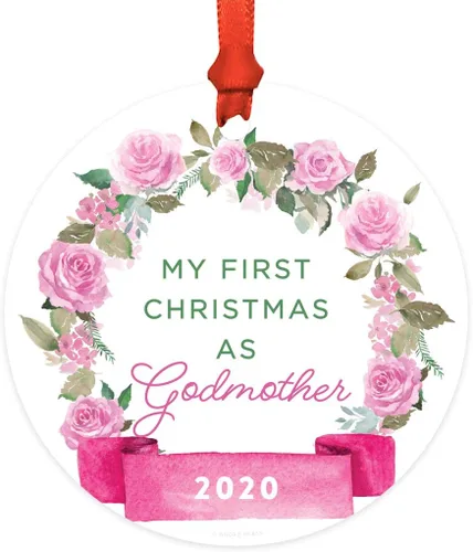 Miniatura 31 de Andaz Press Adorno de Navidad de madera grabado con láser para aniversario de boda, 1 año juntos, Navidad 2025, pancarta de flores rosas, 1 paquete