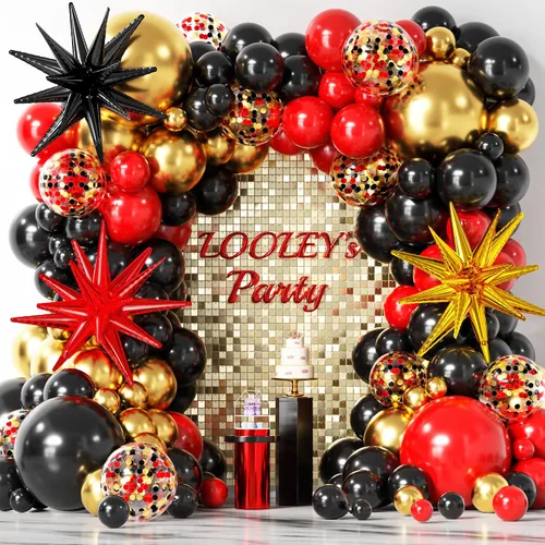 Miniatura 10 de Kit de guirnalda de arco de 137 piezas de globos negros, dorados y plateados con estrellas - 5, 10, 12, 18 pulgadas globos de látex negros, dorados