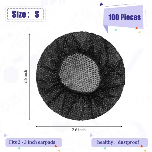 Miniatura 2 de BBTO 100 fundas para oídos, desechables, sanitarias, no tejidas, elásticas, aptas para la mayoría de los auriculares (2.4 pulgadas, negro)