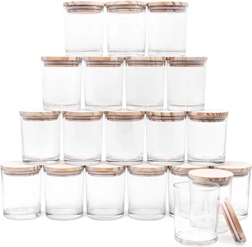 SHOWIN Tarros Gruesos para Velas para Hacer Velas 20 Pcs, 7 OZ Tarros Vacíos con Tapas de Madera para Hacer Velas, Recipiente de Muestra,