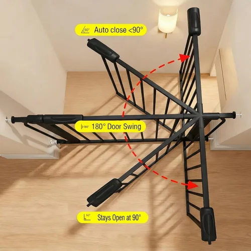 Miniatura 4 de Puerta extra ancha para bebé, puertas de seguridad extra altas para interiores, metal negro, gran montaje a presión, puerta para mascotas, puerta