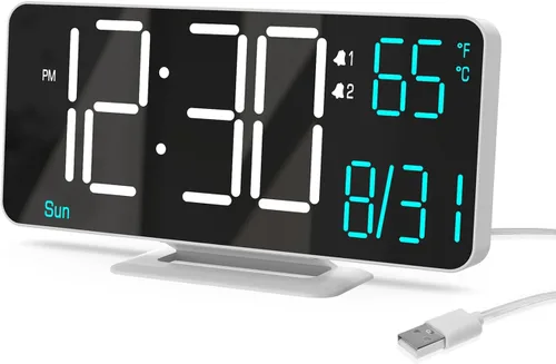 Miniatura 12 de KOSUMOSU Relojes despertadores para dormitorios, 6.7 pulgadas, pequeño reloj digital negro, LED, reloj despertador de escritorio con atenuación