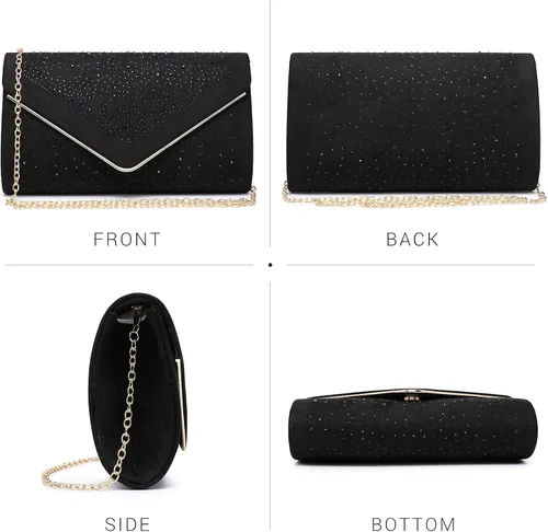 Miniatura 3 de Dasein Bolso de noche con diamantes de imitación para mujer, bolso de mano de ante sintético, para fiesta, formal, monederos brillantes, cóctel, boda