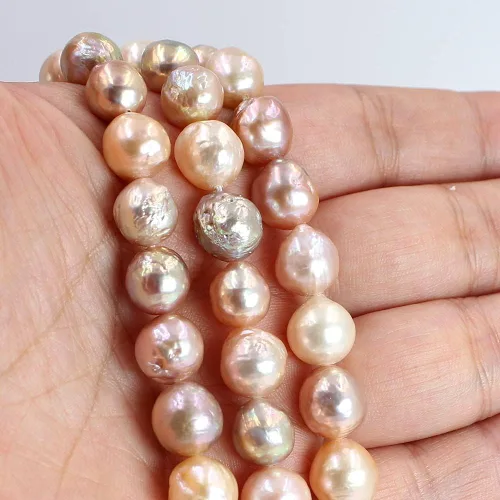 Miniatura 5 de Joyería Artesanía Natural AA Grado 0.354-0.433 in Redondo Reborn Edison Cultivado Blanco Rosa y Púrpura Mezcla de Perlas de Agua Dulce 15 pulgadas