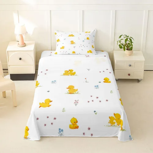 Miniatura 21 de Erosebridal Juego de sábanas para niños y niñas, diseño de pato amarillo, diseño de patos de dibujos animados, juego de ropa de cama de granja