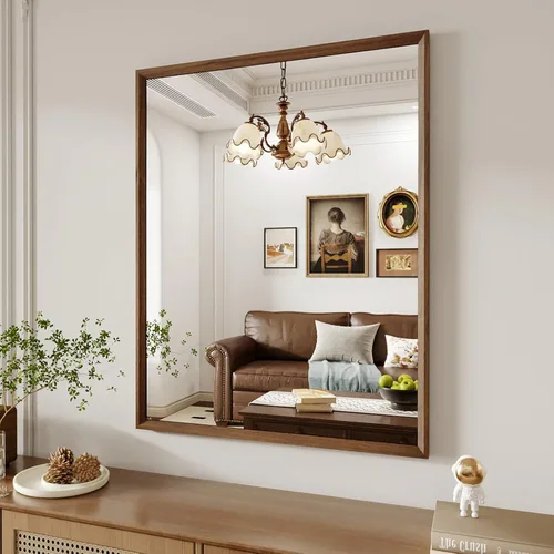 Miniatura 74 de WEER - Espejo de baño dorado, espejo de 40x32 pulgadas con marco de metal dorado cepillado, espejo de tocador de baño de oro para pared