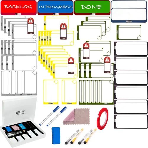 Family Kanban Set Set completo Kanban y Scrum Set para familias, tablero magnético completo, tarjetas magnéticas, juego de accesorios, 75 piezas de