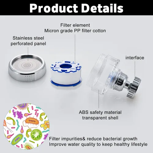 Miniatura 3 de Paquete de 3 filtros de agua para grifo del fregadero, purificador de agua montado en grifo giratorio 360° con 15 cartuchos de filtro, elimina
