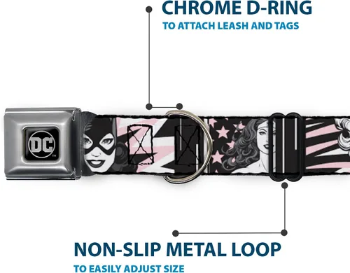 Miniatura 5 de Buckle-Down Collar de perro con hebilla de cinturón de seguridad Batgirl Wonder Woman Supergirl Retro Paneles Negro Rosa Blanco 9 a 15 pulgadas 1.0