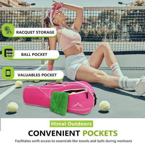 Miniatura 7 de Bolsa de Tenis Himal para 3 Raquetas con Almohadilla Protectora, Bolsa de Raqueta de Tenis para Hombres y Mujeres, Entusiastas del Deporte de Todas