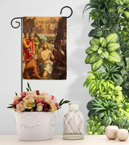 Miniatura 9 de Juego de banderas de jardín con diseño de bautismo de Cristo, colgante de pared religioso, esperanza gracia paz, paloma de la paz religiosa