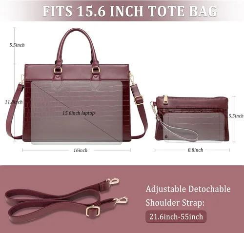 Miniatura 6 de BOLOSTA Bolsa para laptop para mujer, bolsa de trabajo de 15.6 pulgadas para mujer, bolsa grande de cuero impermeable para computadora con bolso