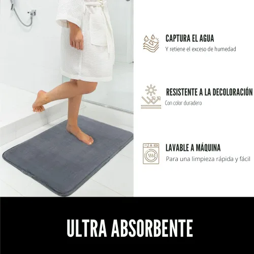 Miniatura 6 de Gorilla Grip Tapetes de baño gruesos, espuma viscoelástica, terciopelo suave, absorbente, puntos sólidos en parte baja, lavables a máquina, Gris