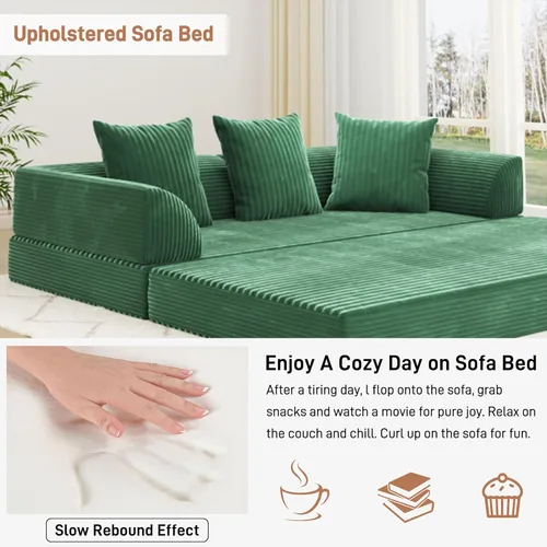 Miniatura 7 de XVD Sofá cama sin hueso de 79 pulgadas, futón convertible con almohadas y bolsillo de almacenamiento, sofá comprimido extraíble para sala de estar
