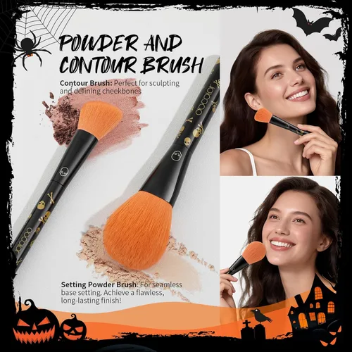 Miniatura 2 de docolor Juego de brochas de maquillaje, 5 brochas de maquillaje góticas de Halloween, contorno de polvo, delineador de ojos, juego de pinceles