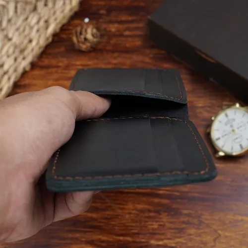 Miniatura 6 de HATA Black Cowhide Full Grain Leather Bifold Wallet For Men With RFID Blocking Minimalist Front Pocket Security Passcase And Durable Extra Capacity