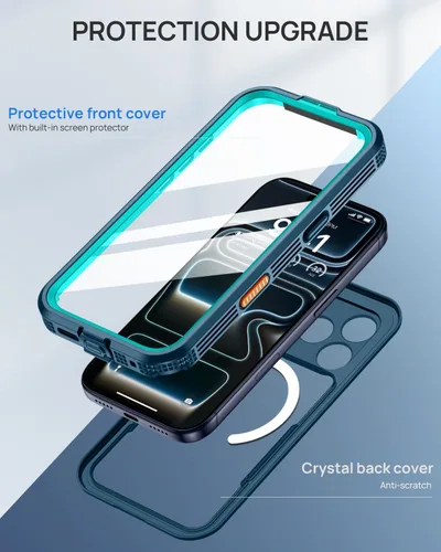 Miniatura 5 de Lanhiem Funda magnética para iPhone 17 Pro Max, IP68 impermeable, a prueba de polvo, compatible con Magsafe, protector de pantalla integrado, cuerpo