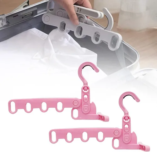 Miniatura 10 de 4 perchas plegables de viaje, colgador de ropa plegable portátil con 5 agujeros, colgador de ropa montado en la pared, estante de secado plegable