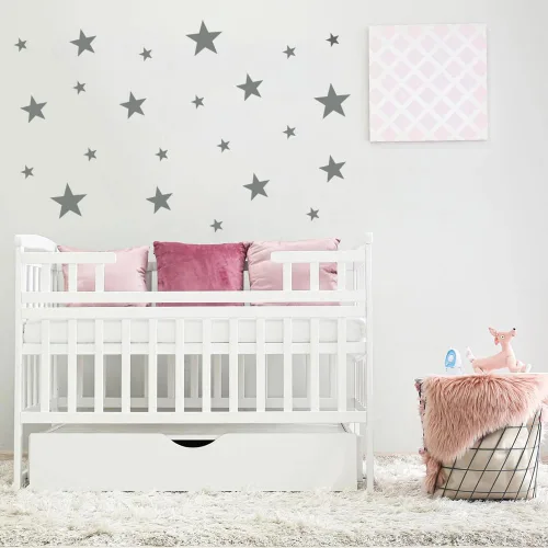 Miniatura 17 de Calcomanías de estrella azul bebé para niños y niñas, calcomanías de pared para habitación de niños (azul claro, estrella mixta, 112 unidades)