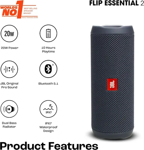Miniatura 2 de JBL Flip Essential 2 - Altavoz Bluetooth portátil, potente sonido y graves profundos, IPX7 impermeable, 10 horas de tiempo de reproducción