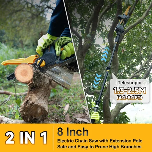 Miniatura 2 de Sierra de poste inalámbrica 2 en 1 de 8 pulgadas y motosierra de poda de mano para podar árboles, mantenimiento de patio y limpieza de tormentas