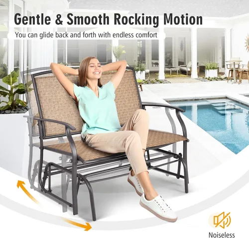 Miniatura 5 de Tangkula Banco planeador de patio para 2 personas, silla de sofá biplaza mecedora para exteriores con marco de acero resistente, tela de asiento
