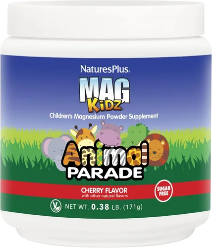 NaturesPlus Animal Parade MagKidz, sabor a cereza, 0.38 libras, suplemento de magnesio en polvo para niños, apoyo para la salud ósea y muscular, sin